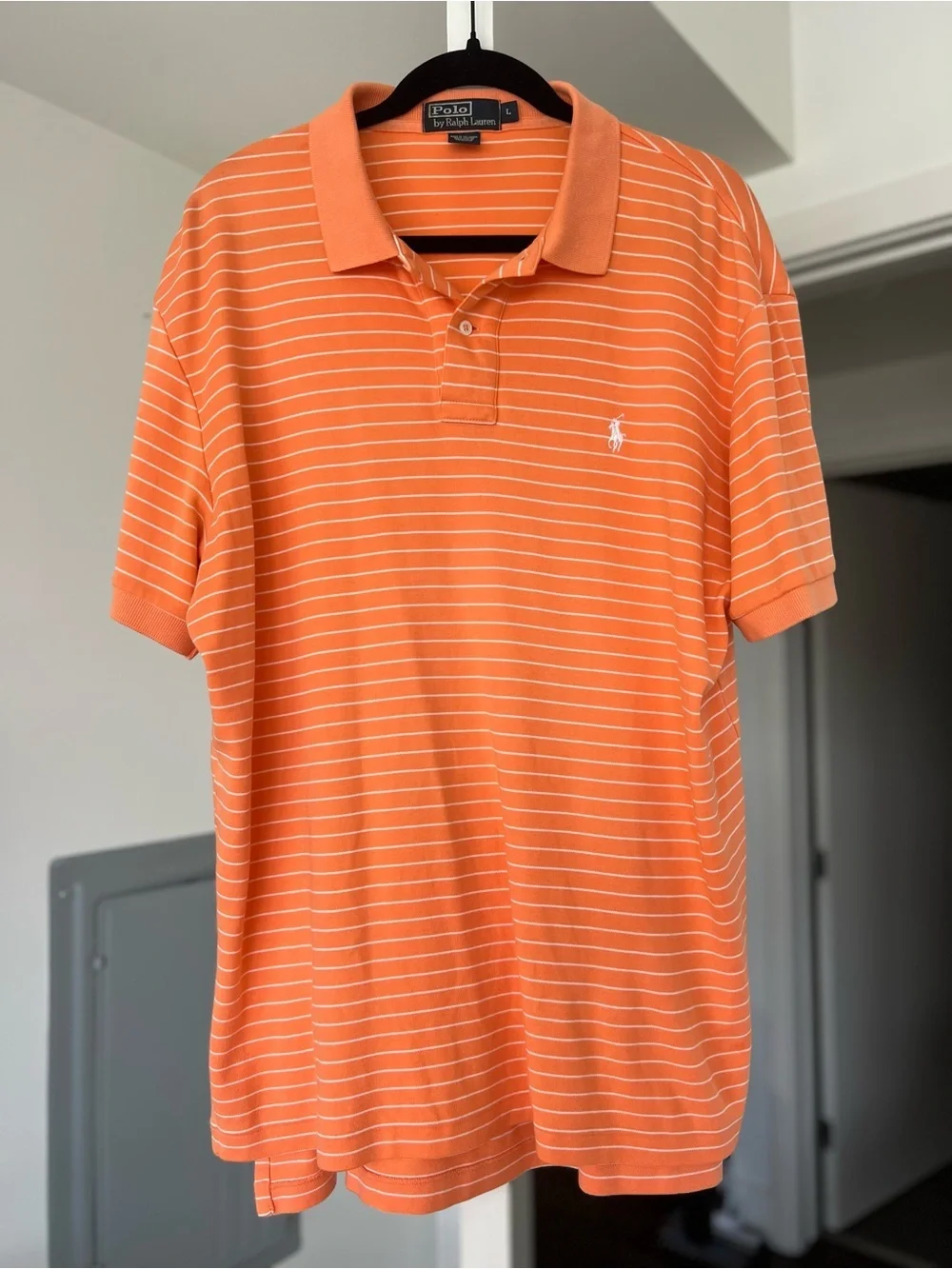 Men's Polo Ralph Lauren Striped Polo Top Orange & White Stripes Size L